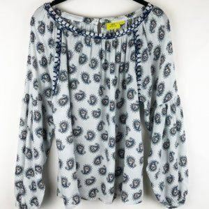 Roller Rabbit Blue Paisley Print Bishop Sleeve Topstitched Top S